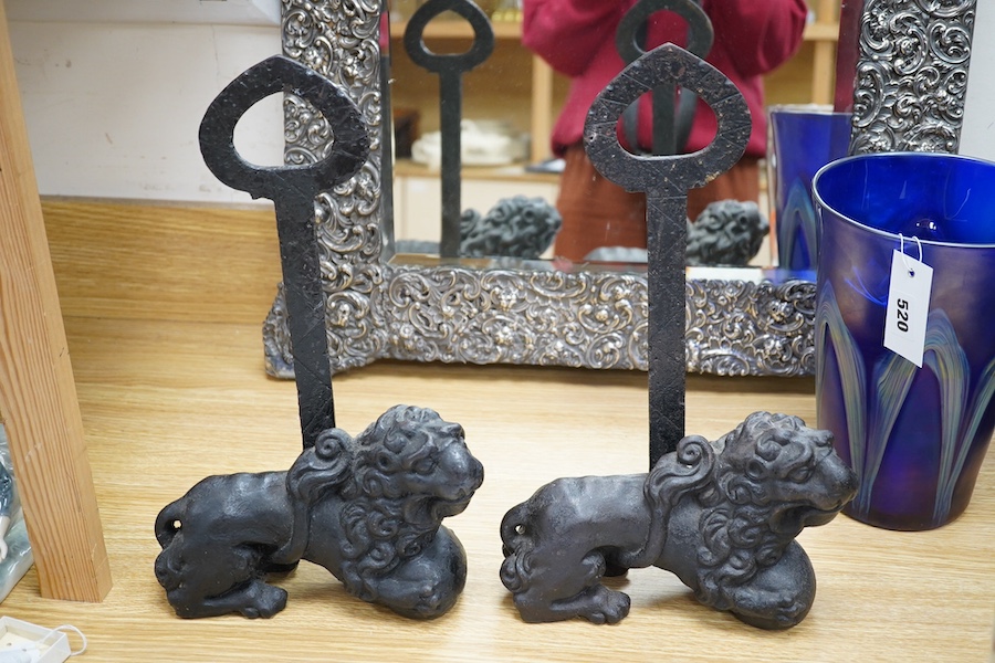 Two cast iron ‘Lion’ door porters, late 19th century, 36.5cm high. Condition - good